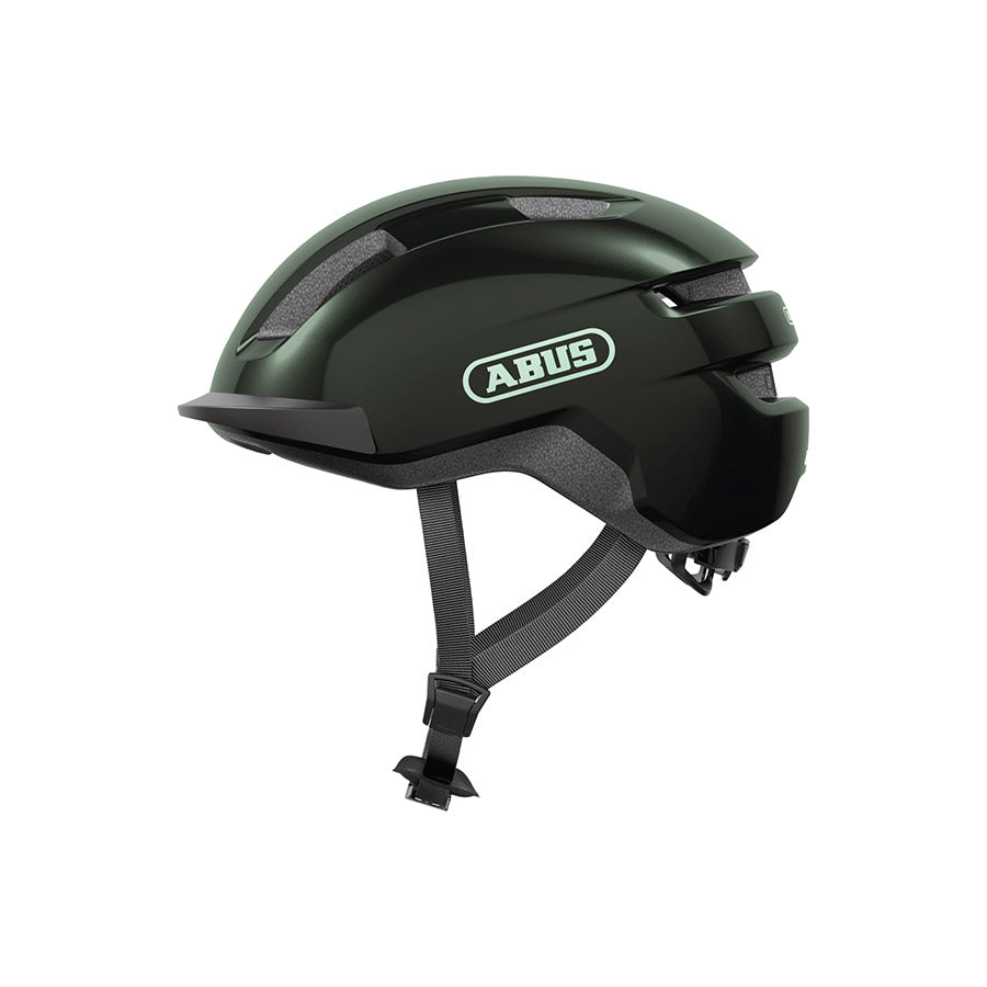 Shiny black Abus PURL-Y recreational and commuter helmet with adjustable fit, suitable for cycling and outdoor activities.