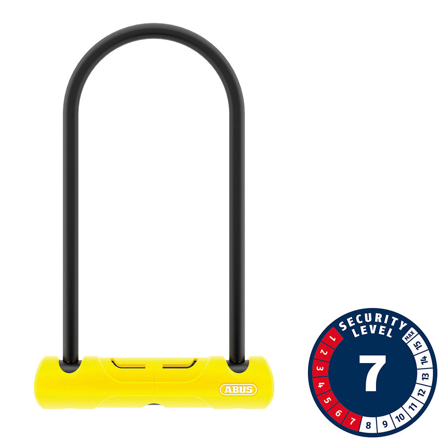Abus Ultra 402 U-Lock in yellow with key, compact 150x160mm bike security lock from Abus, sturdy and reliable.