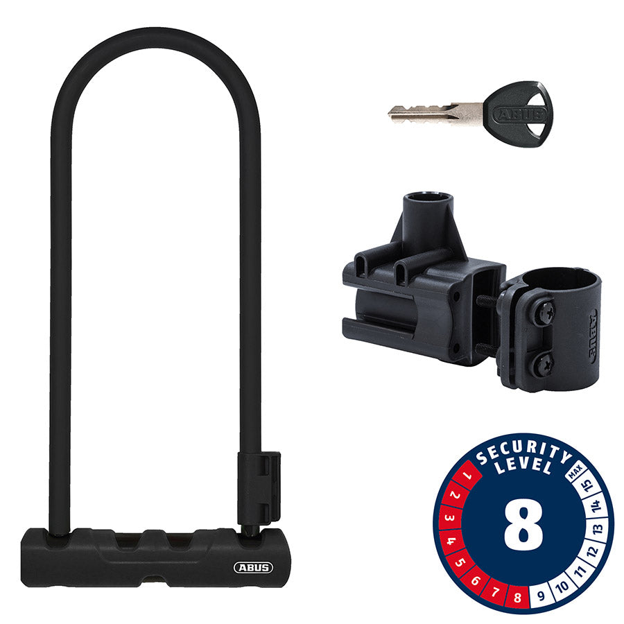 Green Abus Ultra 410K U-Lock with 230mm shackle, high-security bike lock by Abus, shown in close-up detail.