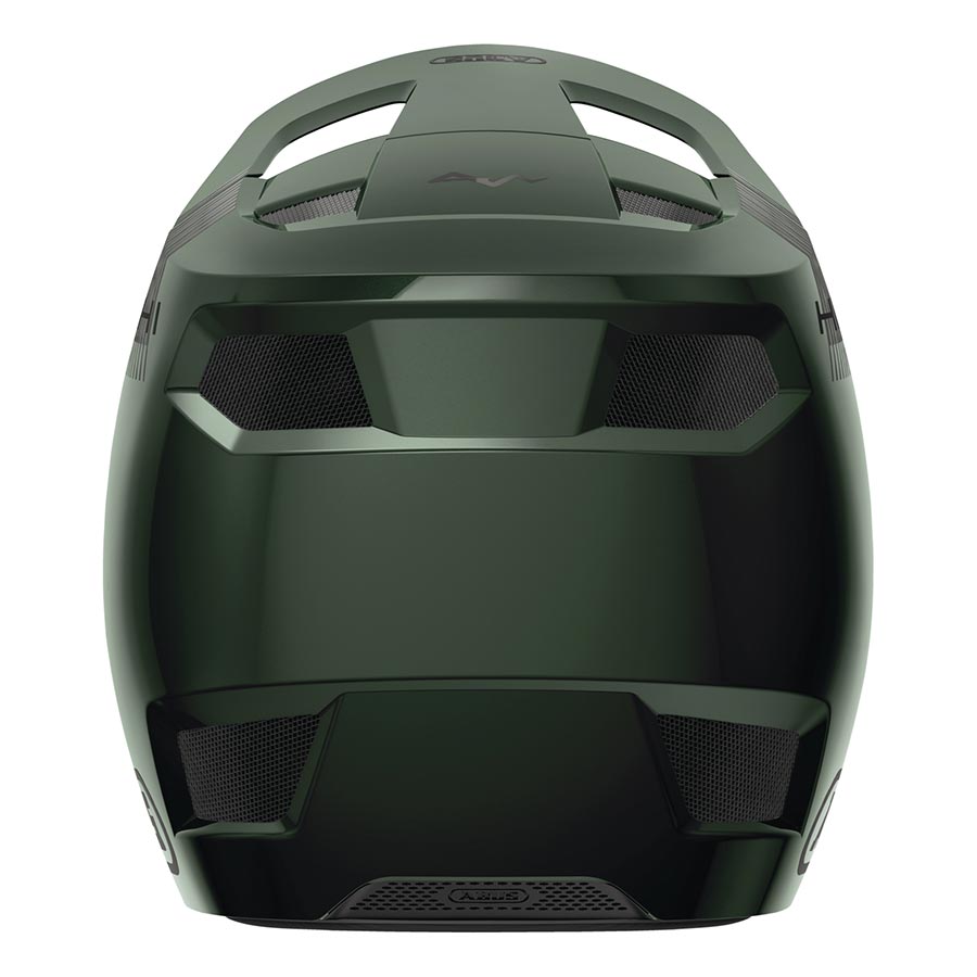 Abus HiDrop full face helmet in shiny black with size L (59-60cm), showing smooth aerodynamic design and secure strap system.