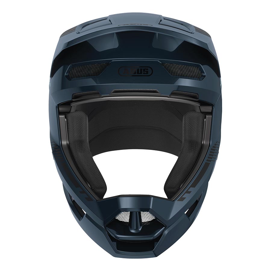 Shiny black Abus HiDrop full face helmet with adjustable fit for 59-60cm head size, shown from side view.