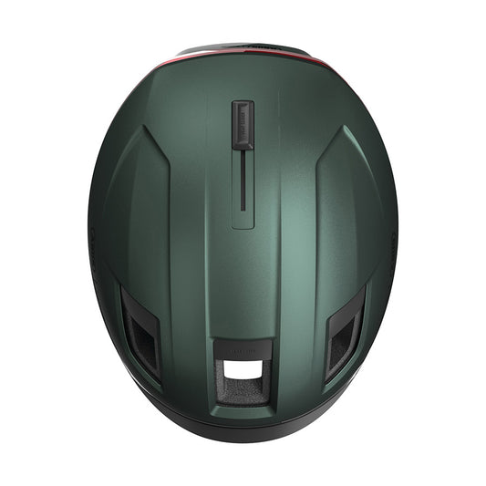 Abus Hyp-E recreational and commuter helmet in jungle green, with adjustable straps and ventilation for cycling safety.