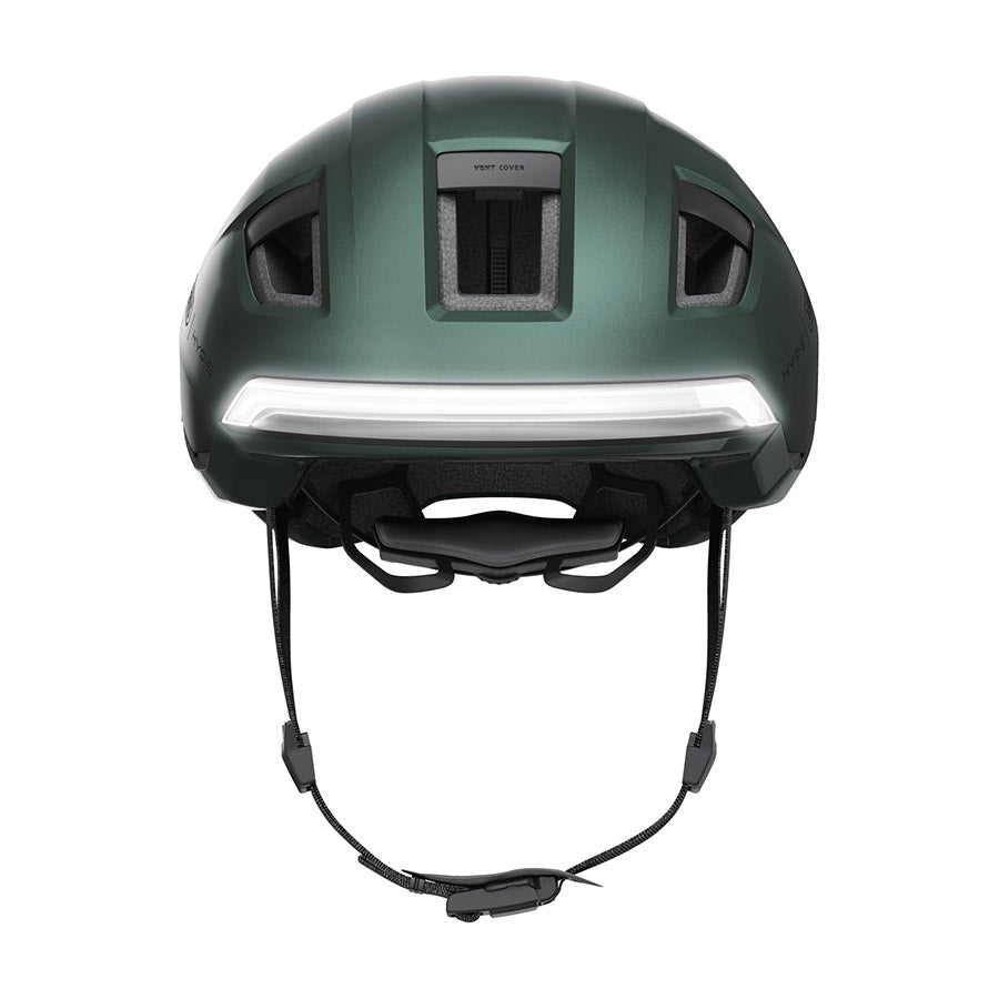 Abus Hyp-E recreational and commuter helmet in jungle green, size 57-61cm, with adjustable straps and ventilation.