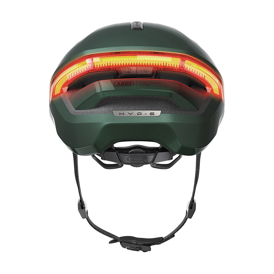 Abus Hyp-E recreational and commuter helmet in jungle green with size 57-61cm, featuring a secure fit and ventilation design.