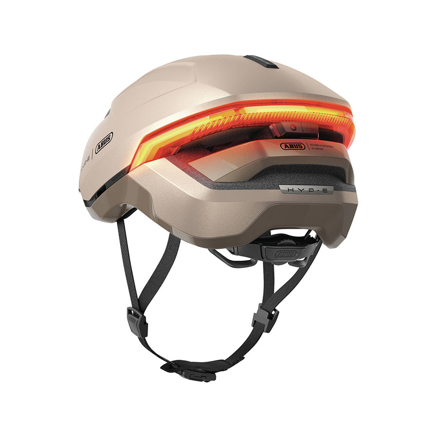 Abus Hyp-E recreational and commuter helmet in jungle green, with adjustable straps and vented design for safety and comfort.