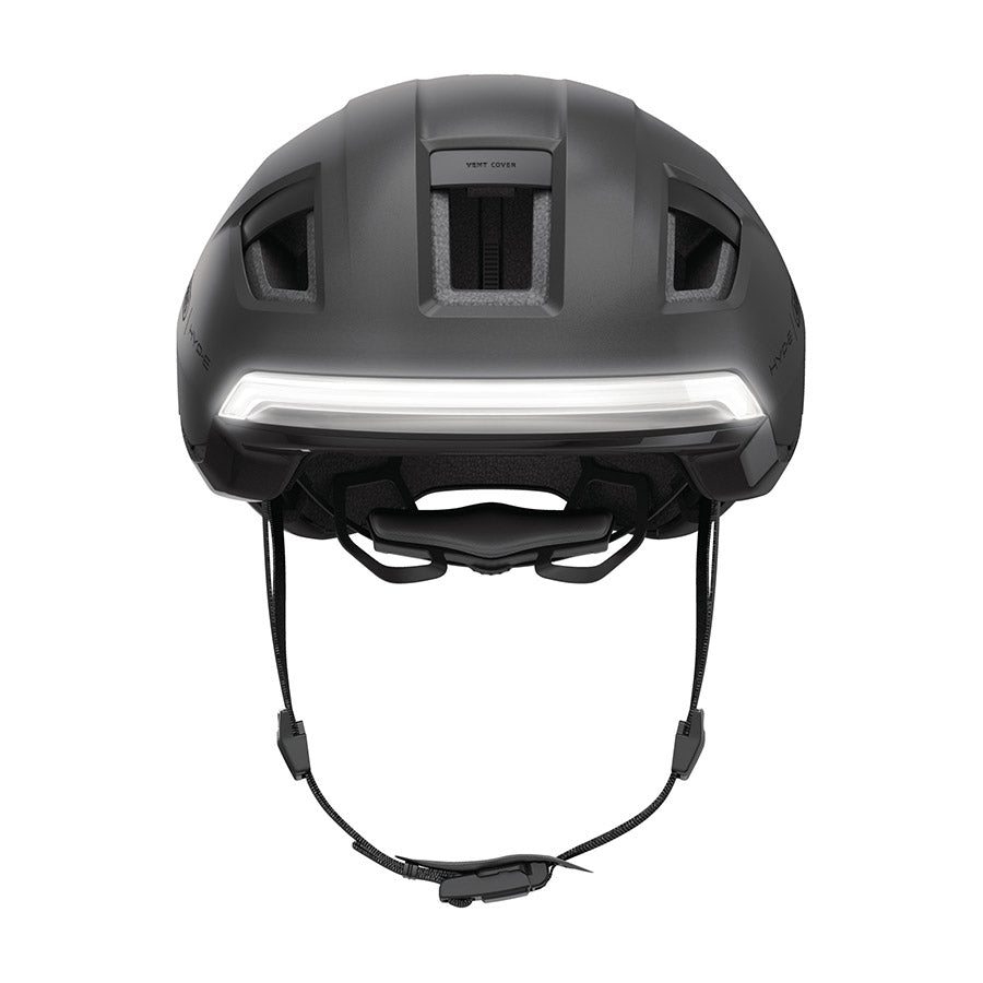 Abus Hyp-E recreational and commuter helmet in jungle green with adjustable straps and ventilation for cycling safety.