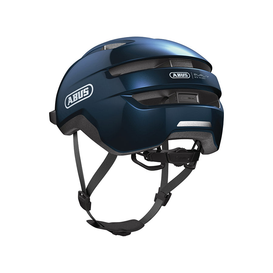 Shiny black Abus PURL-Y recreational and commuter helmet with adjustable straps and ventilation for cycling safety.