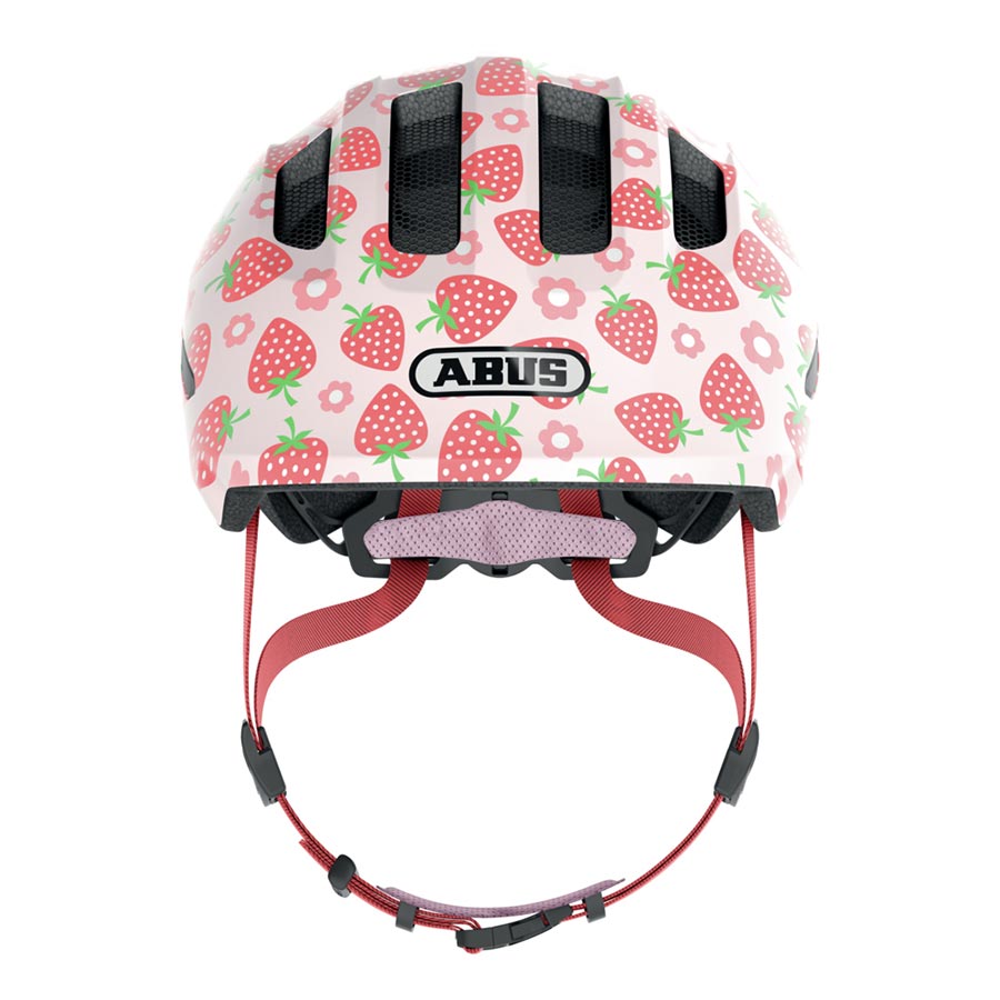 Abus Smiley 3.0 LED youth helmet in blue rainbow with ventilation, size 50-55cm, featuring LED safety light for kids' cycling safety.