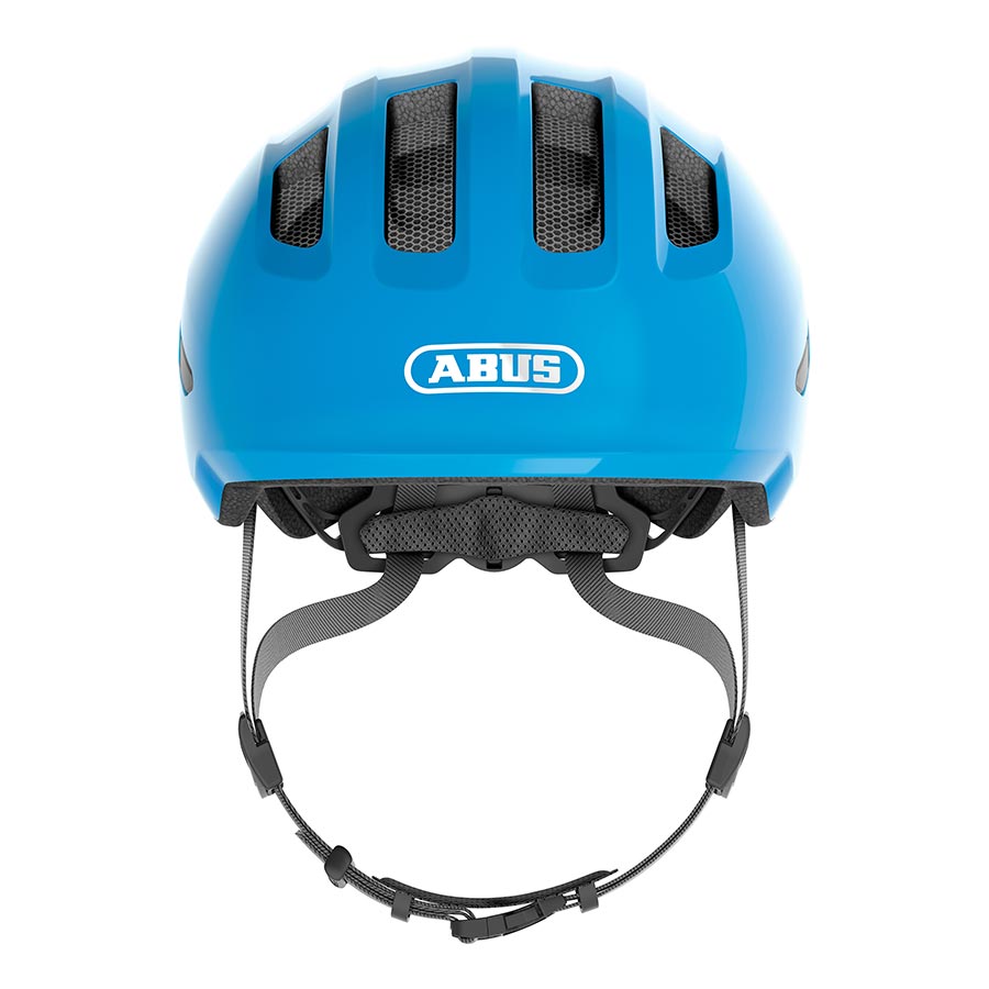 Pink Abus Smiley 3.0 youth helmet with butterfly design, adjustable straps, and ventilation for safe, comfortable riding.