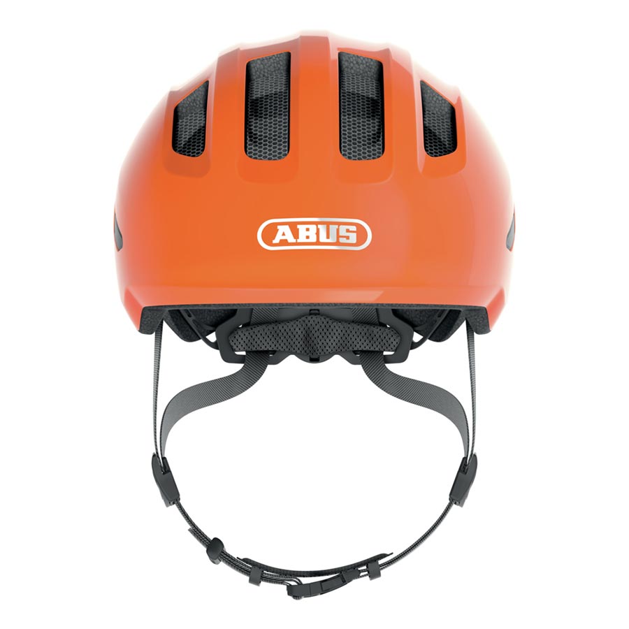 Pink Abus Smiley 3.0 youth helmet with butterfly design, adjustable straps, and ventilation for children’s safety.