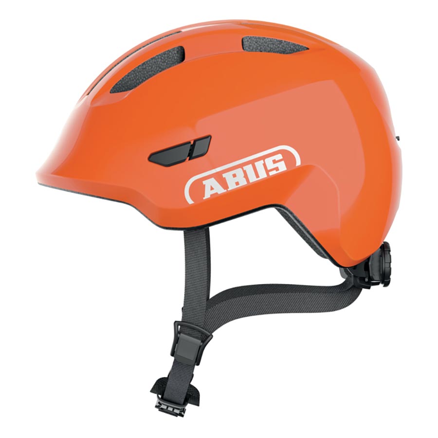 Pink Abus Smiley 3.0 youth helmet with butterfly design, adjustable straps and ventilation for kids' safety and comfort.