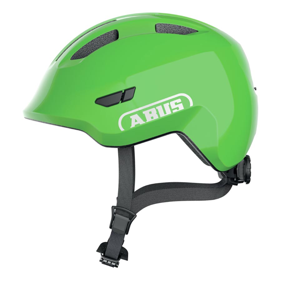 Pink Abus Smiley 3.0 youth helmet with butterfly design, featuring adjustable straps and ventilation for safe riding.
