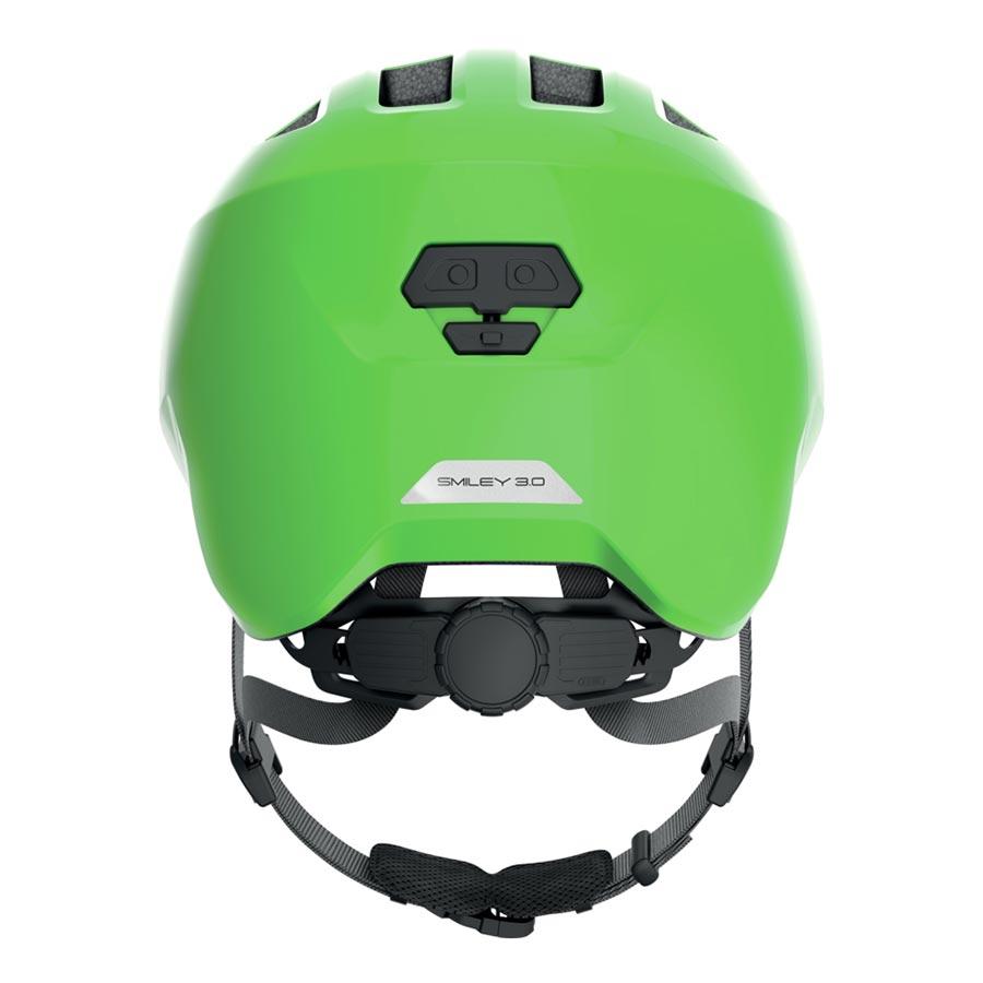 Pink Abus Smiley 3.0 youth helmet with butterfly design, featuring adjustable straps and ventilation for safe, comfortable wear.