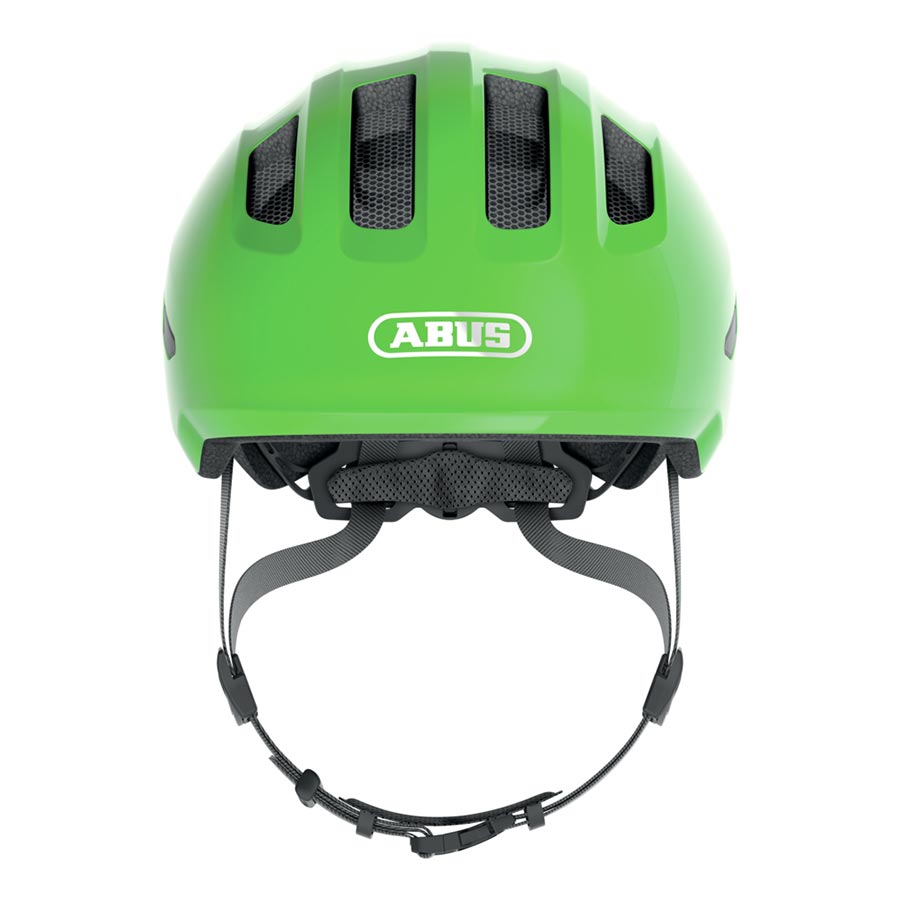 Pink Abus Smiley 3.0 youth helmet with butterfly design, safety venting, and adjustable straps for kids' biking or skating.