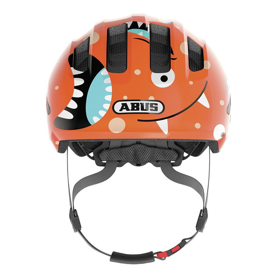 Pink Abus Smiley 3.0 youth helmet with butterfly design, featuring adjustable straps and ventilation for kids' safety.