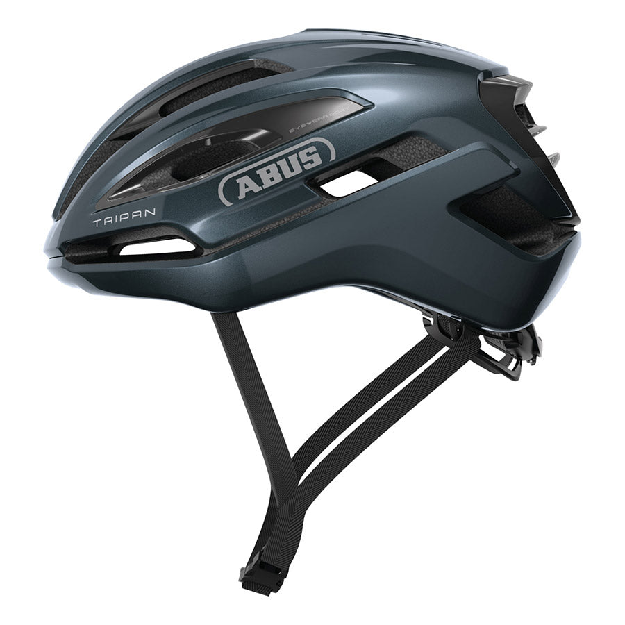 Abus Taipan road helmet in Como Blue with size 57-61cm, lightweight design, aerodynamic vents, and secure fit for cyclists.