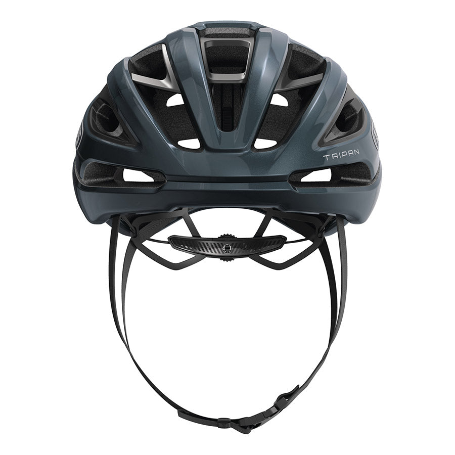 Abus Taipan road helmet in blue, size 57-61cm, with aerodynamic design and adjustable straps for cycling safety.
