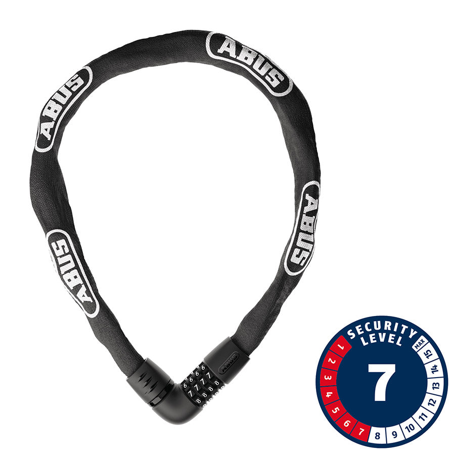 Black Abus Tresor 6807C chain lock, 85cm long, with secure metal chain and lock mechanism for bike or outdoor security.