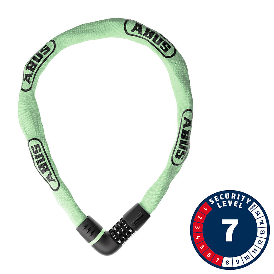 Black Abus Tresor 6807C chain lock, 85cm long, with a sturdy design for bicycle security.
