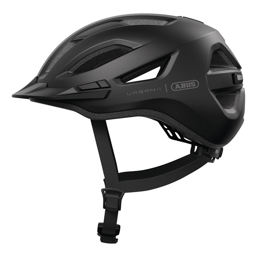 Abus Urban-I 4.0 LR recreational and commuter helmet in signal silver, with ventilation and adjustable straps, size 57-61cm.