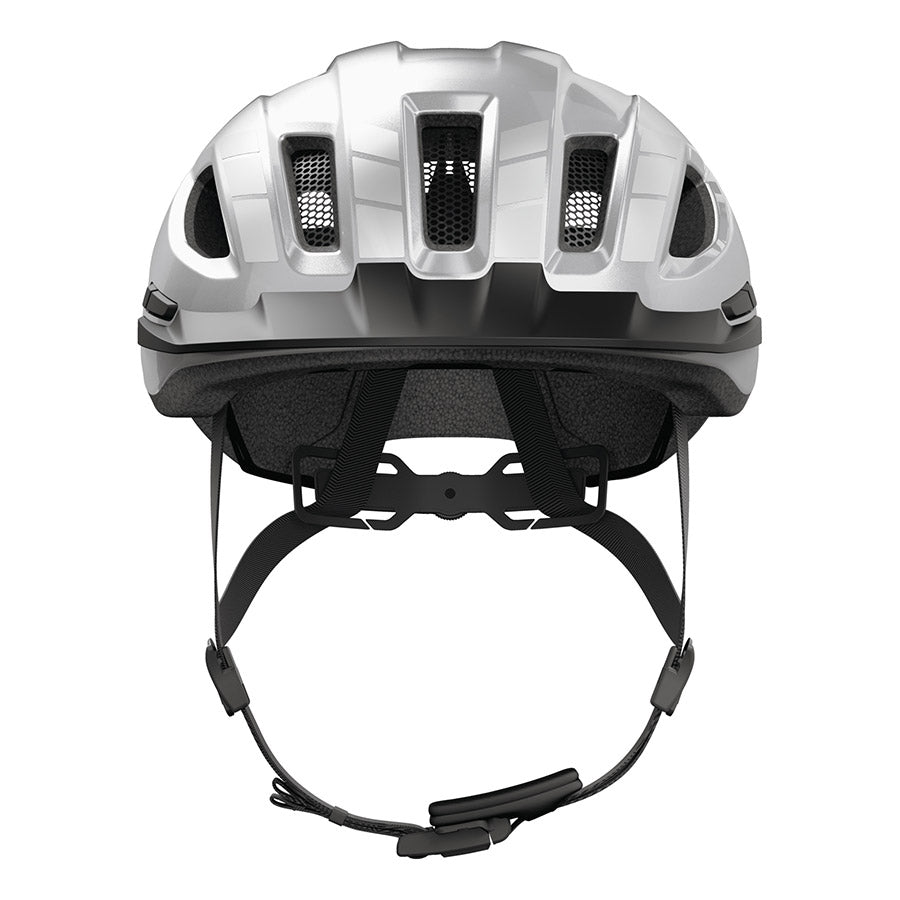 Abus Urban-I 4.0 LR recreational and commuter helmet in silver, with adjustable straps and ventilation for urban biking.
