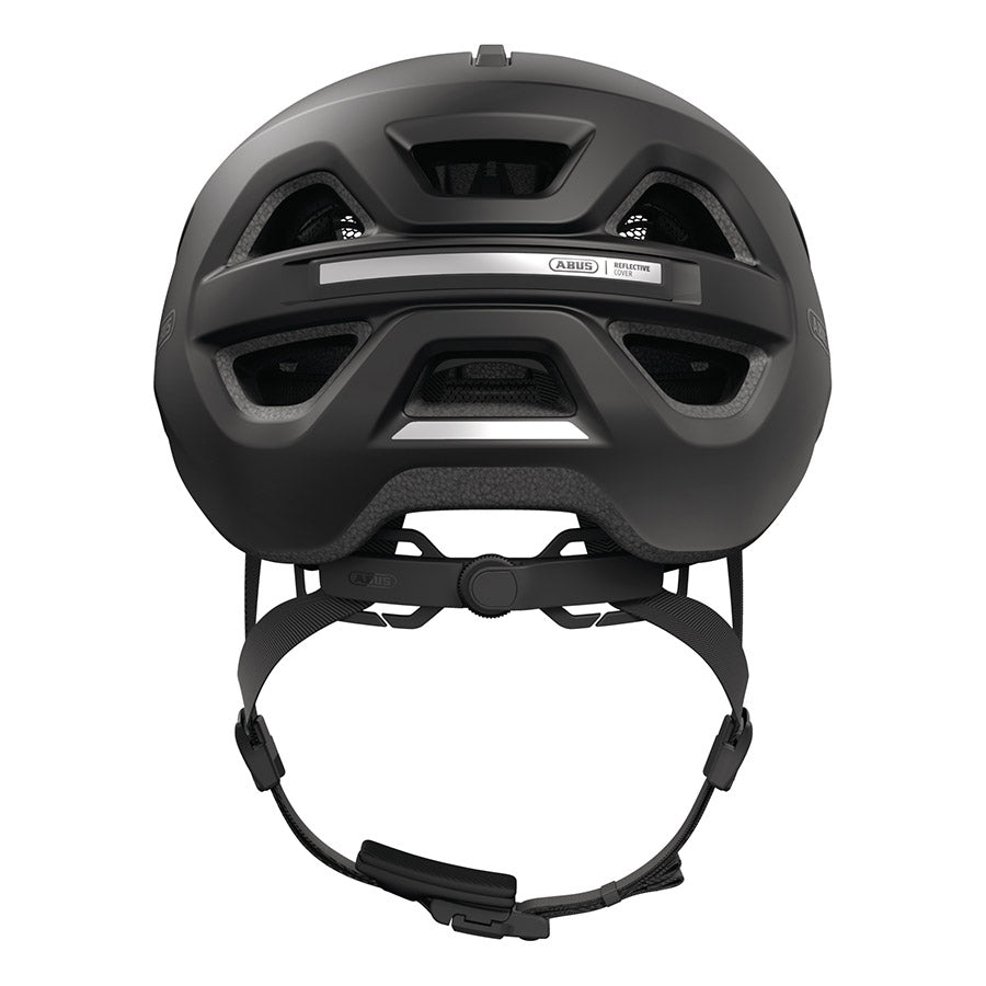 Abus Urban-I 4.0 LR recreational and commuter helmet in signal silver, with adjustable straps and ventilation for cycling safety.