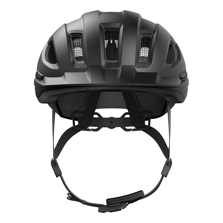 Abus Urban-I 4.0 LR recreational and commuter helmet in signal silver, size 57-61cm, with ventilation vents and adjustable strap.