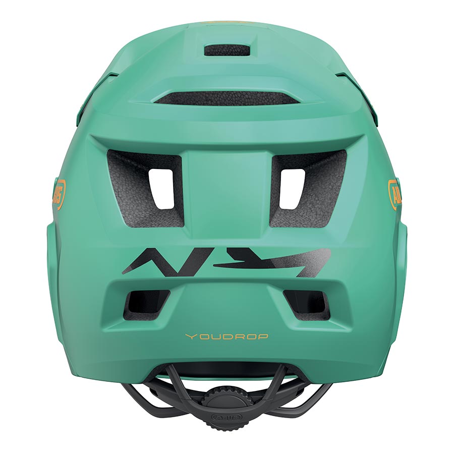 Abus YouDrop FF youth mountain helmet in velvet black with adjustable straps and ventilation for safe outdoor biking.
