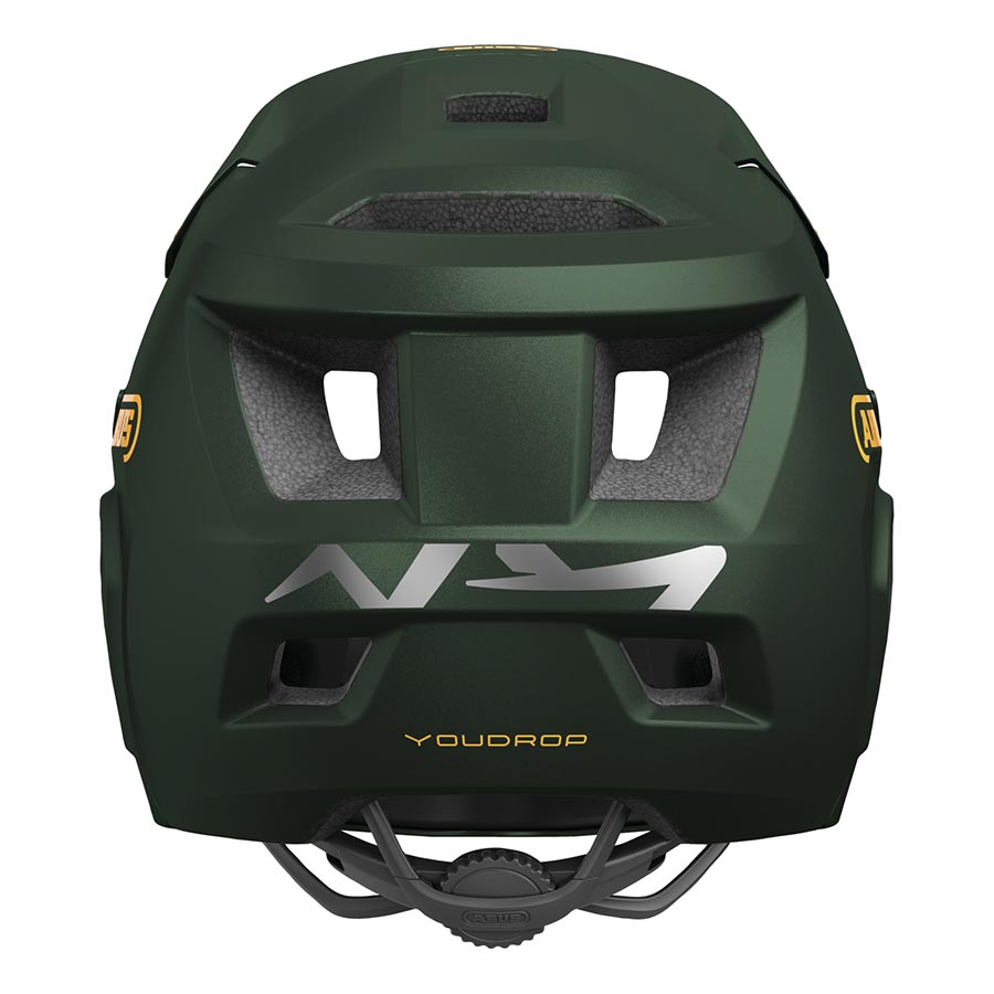 Abus YouDrop FF youth mountain helmet in velvet black with adjustable straps and ventilation for outdoor riding safety.