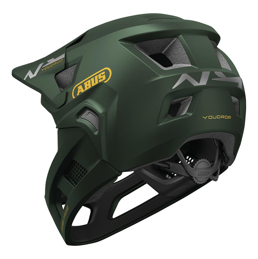 Abus YouDrop FF youth mountain helmet in velvet black with adjustable straps and ventilation for outdoor mountain biking.