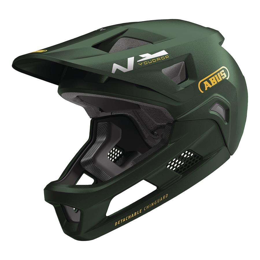 Abus YouDrop FF youth mountain helmet in velvet black with adjustable straps and ventilation for safe outdoor biking.