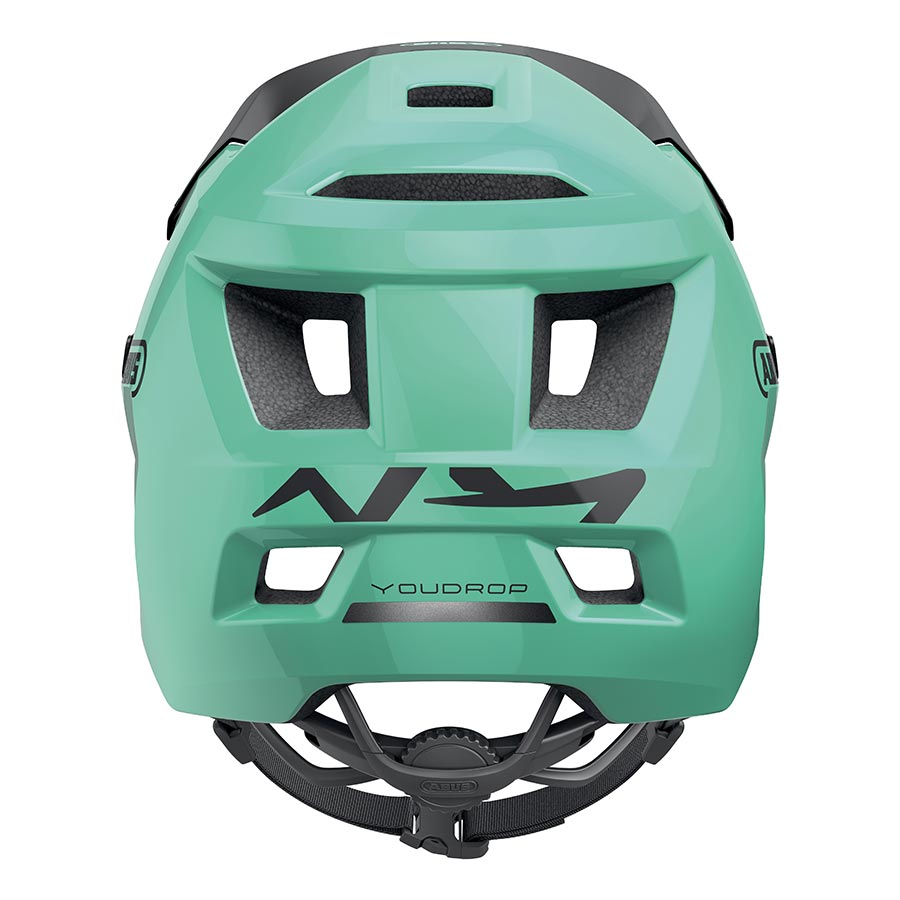 Abus YouDrop youth mountain helmet in velvet black with adjustable straps and ventilation for kids' outdoor biking safety.