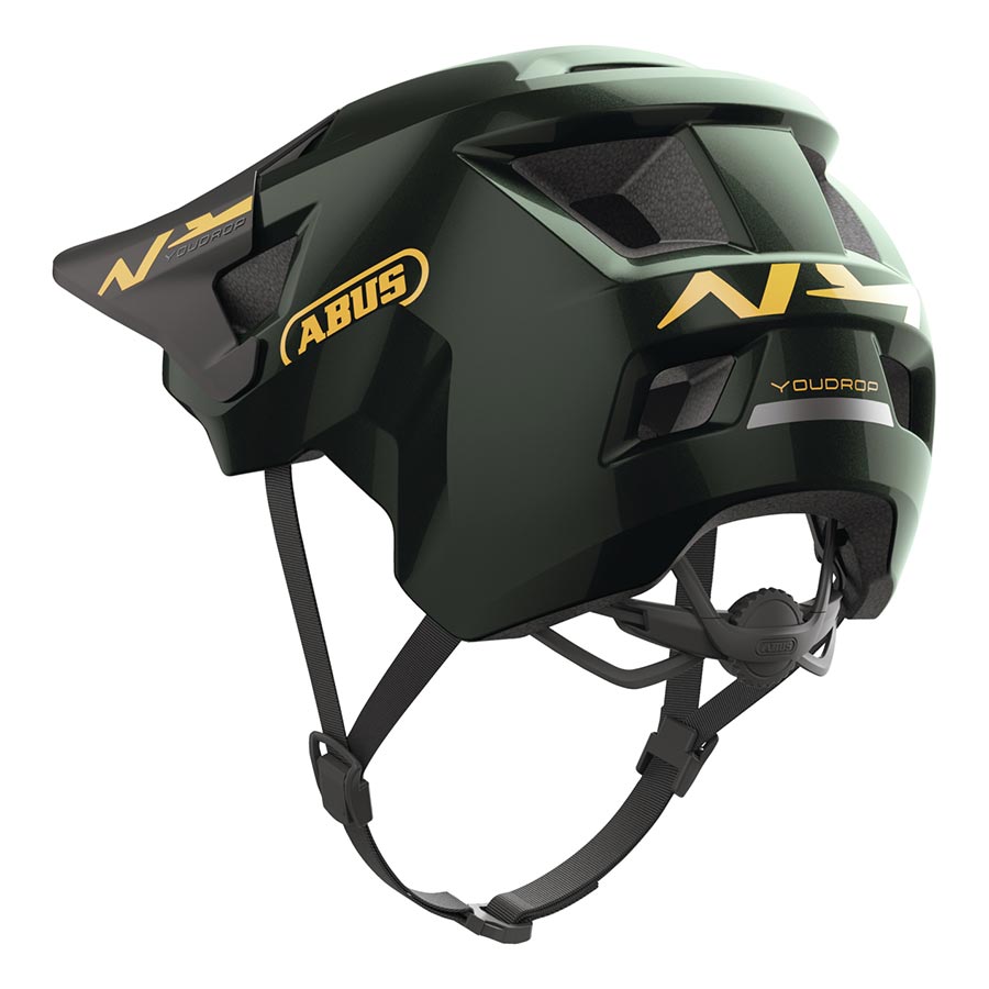 Abus YouDrop youth mountain helmet in velvet black with adjustable straps and ventilation for safe outdoor biking.