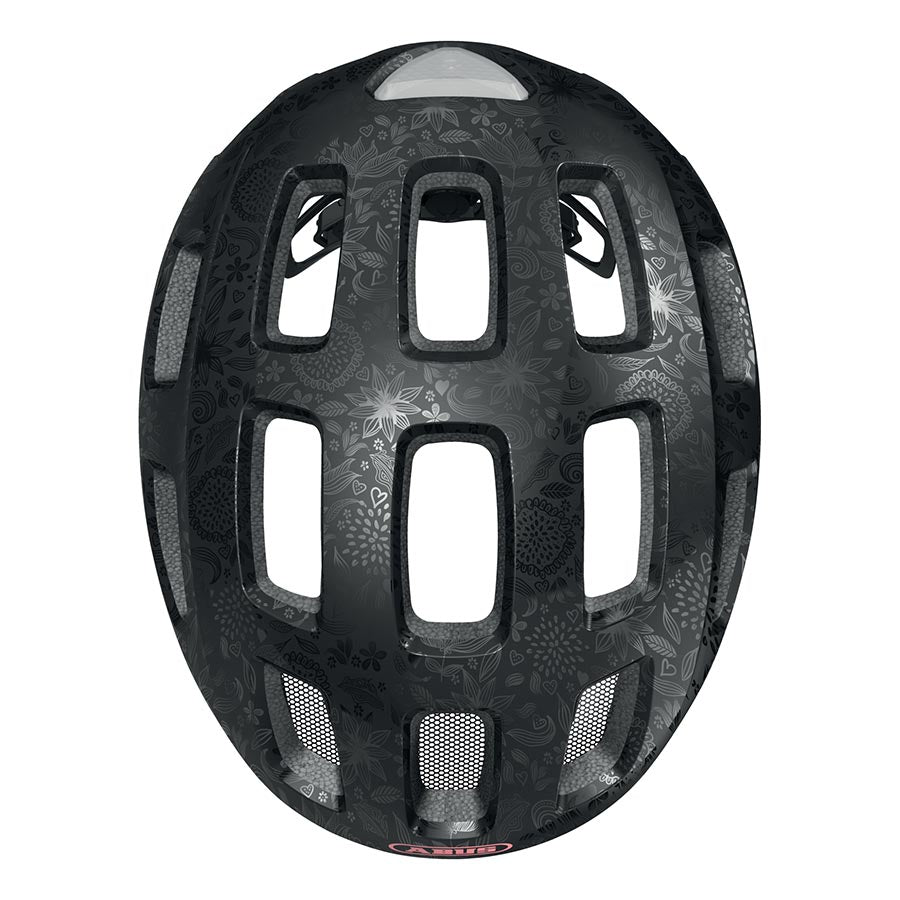 Abus Youn-I 2.0 youth helmet in velvet black, shown from side view with adjustable straps and ventilation holes.
