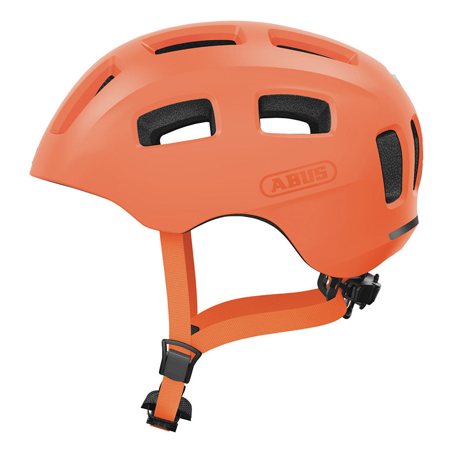 Abus Youn-I 2.0 youth helmet in velvet black, shown from the front with adjustable straps and ventilation openings.
