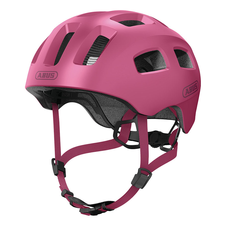 Abus Youn-I 2.0 youth helmet in velvet black, featuring a sleek design and adjustable straps for kids' safety.