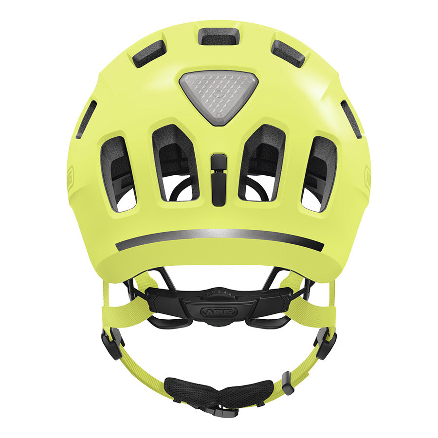 Abus Youn-I 2.0 youth helmet in velvet black, front view showing adjustable straps and ventilation vents.