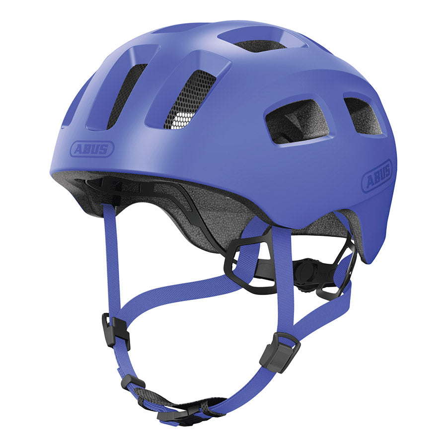 Abus Youn-I 2.0 youth helmet in velvet black, featuring a secure fit and ventilation for young cyclists.