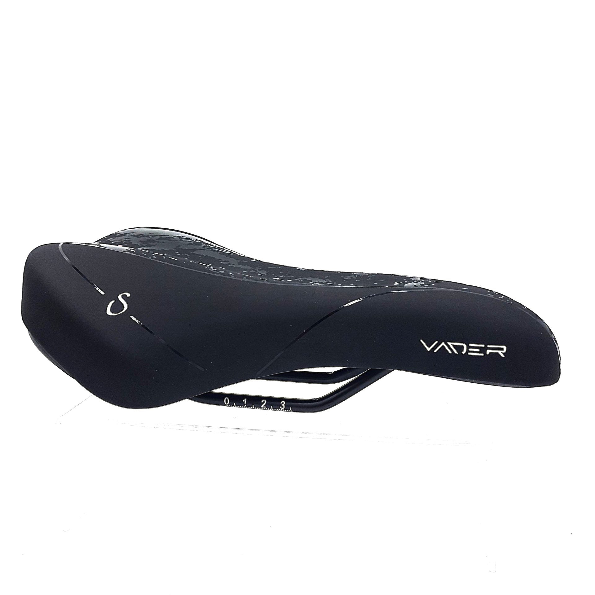 Babac Vader Comfort Saddle showing a black saddle with a 275mm x 165mm seat, designed for comfort and durability.