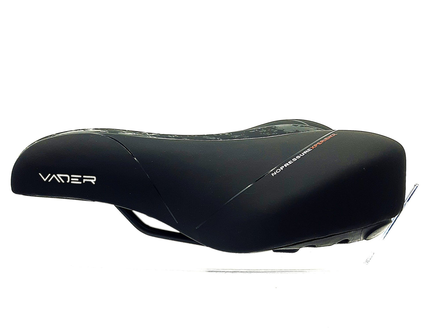 Babac Vader Comfort Saddle showing a black ergonomic bicycle saddle with 275mm length and 165mm width for comfortable riding.