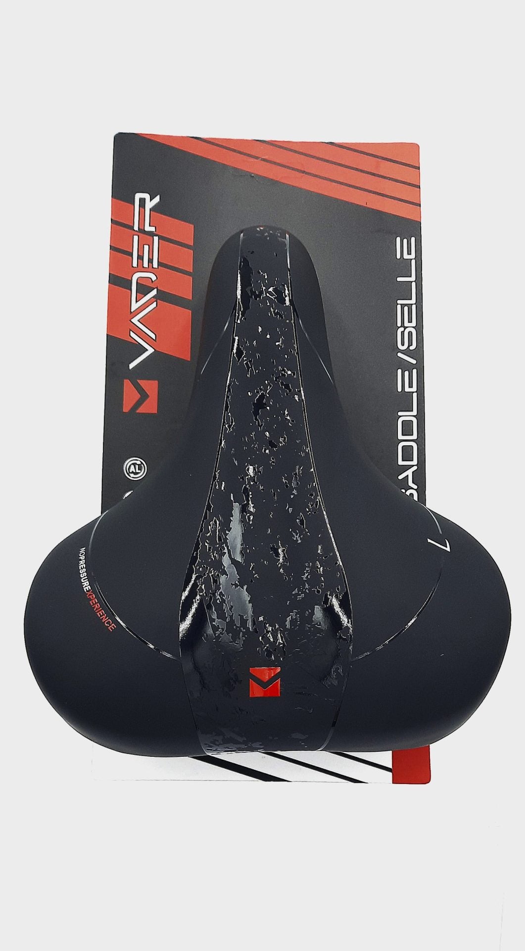 Babac Vader Comfort Saddle showing the 275mm x 165mm padded riding saddle with ergonomic design.