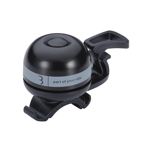 BBB Cycling EasyFit Deluxe bells and horns in grey, featuring a compact design for bicycles with easy mounting and clear sound.