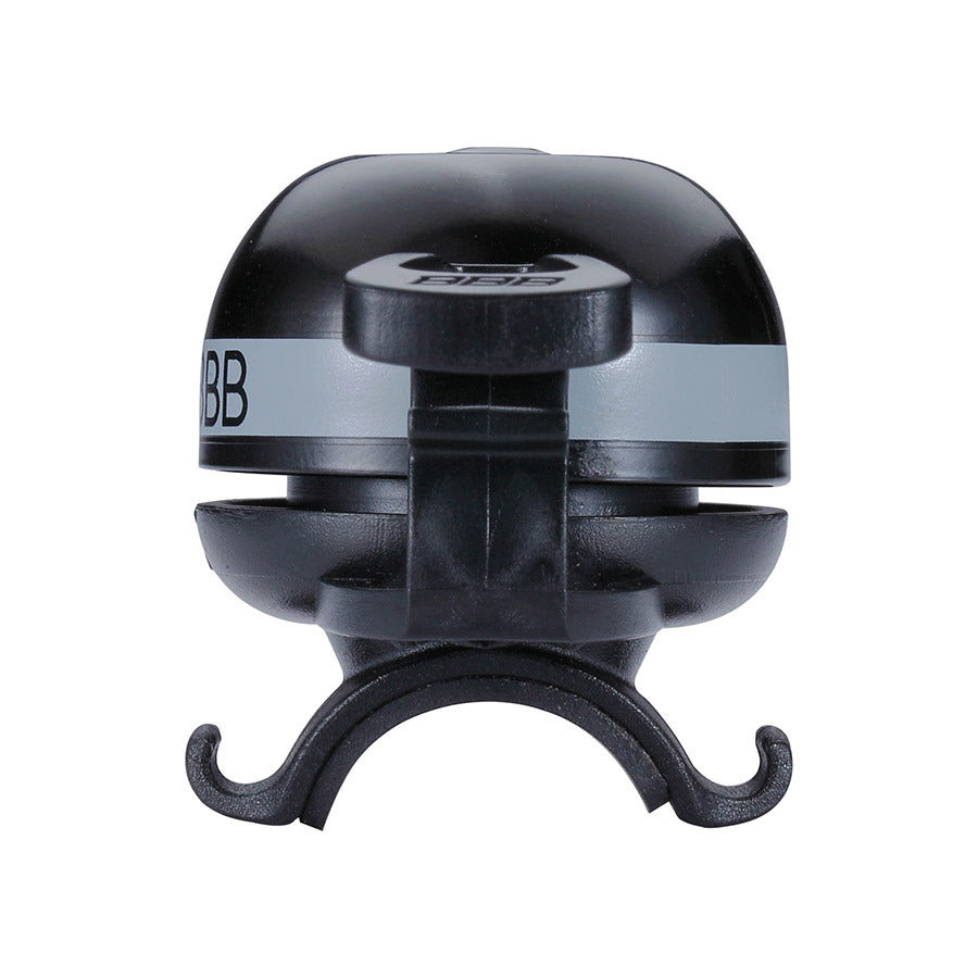 Grey BBB Cycling BBB-14 EasyFit Deluxe bells and horns mounted on a bicycle handlebar, offering a stylish and functional cycling accessory.