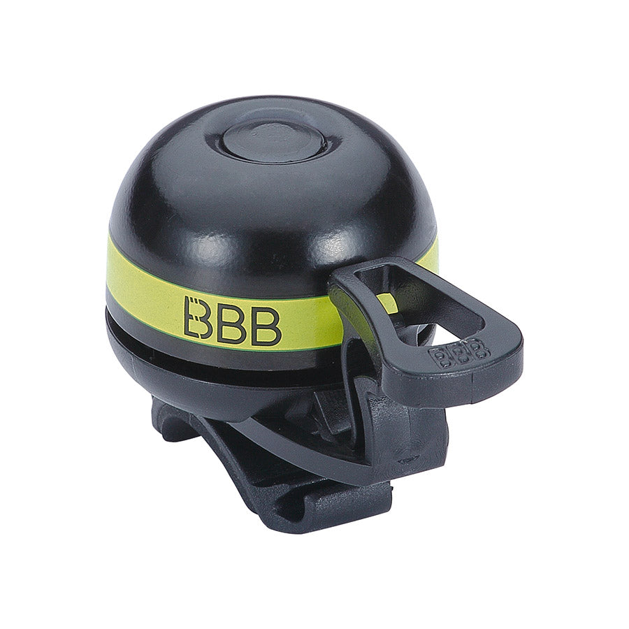 Grey BBB Cycling BBB-14 EasyFit Deluxe bike bell and horn mounted on handlebars, showcasing its compact design and easy installation.