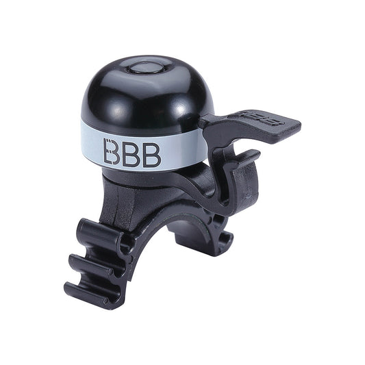 BBB Cycling MiniFit bells and horns in black and white, compact bike bell with easy-to-use design for safety and visibility.