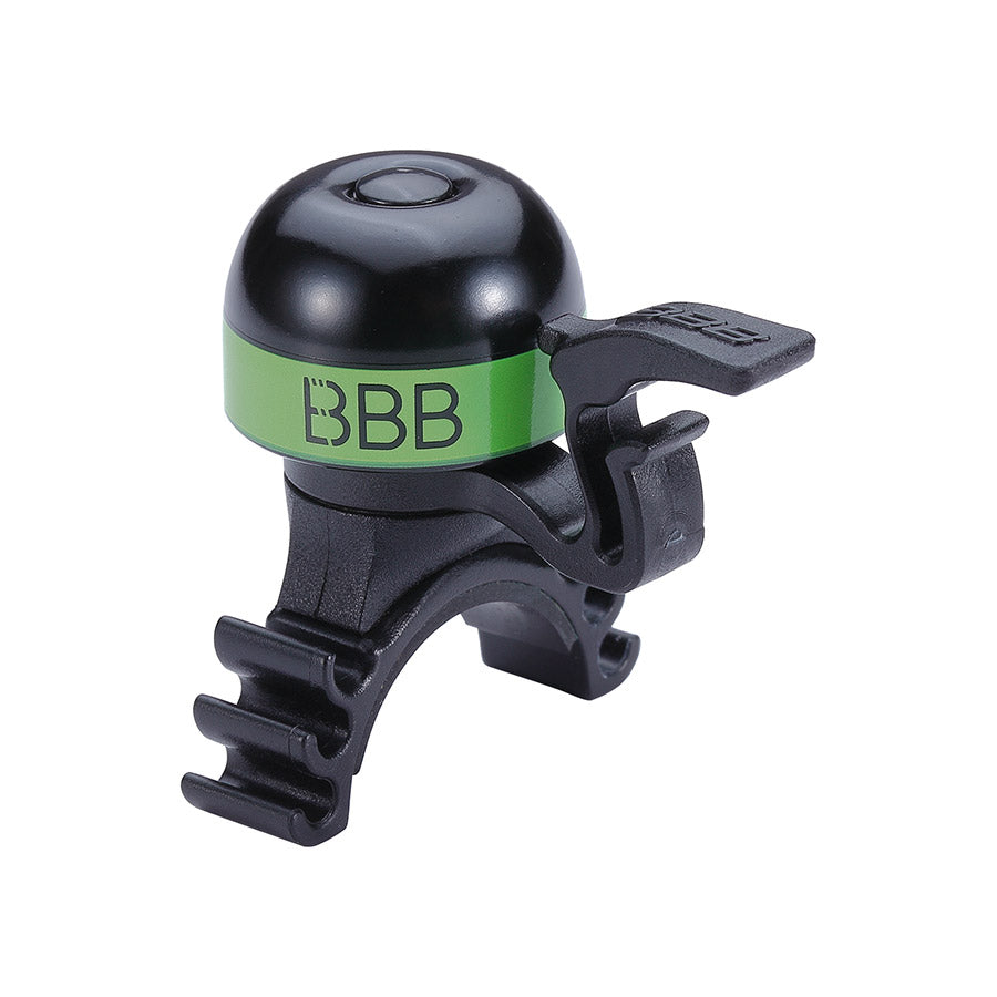 Black and white BBB-16 MiniFit bells and horns by BBB Cycling, compact bike bell with a sleek design.