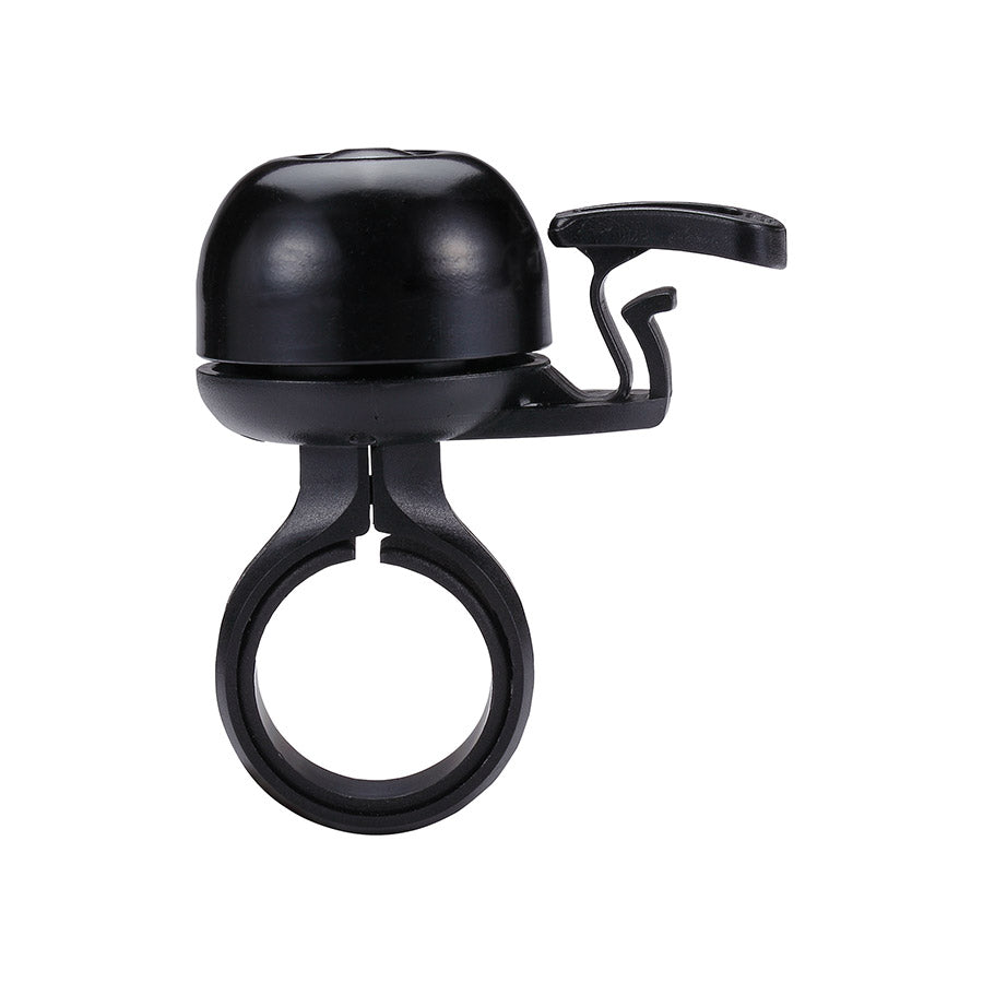 Black and grey BBB Cycling BBB-24 EasyFit Deluxe Plus bells and horns mounted on a bicycle handlebar.