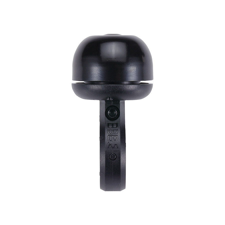 Black and grey BBB Cycling BBB-24 EasyFit Deluxe Plus bell and horn mounted on a bicycle handlebar.
