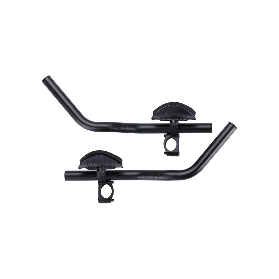 BBB Cycling BHB-52 AeroBase triathlon handlebars, black aluminum set designed for Aero, TT, and triathlon cycling.