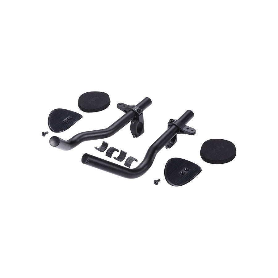 BBB Cycling BHB-52 AeroBase triathlon handlebars in black, lightweight aluminum with aerodynamic design for cycling performance.